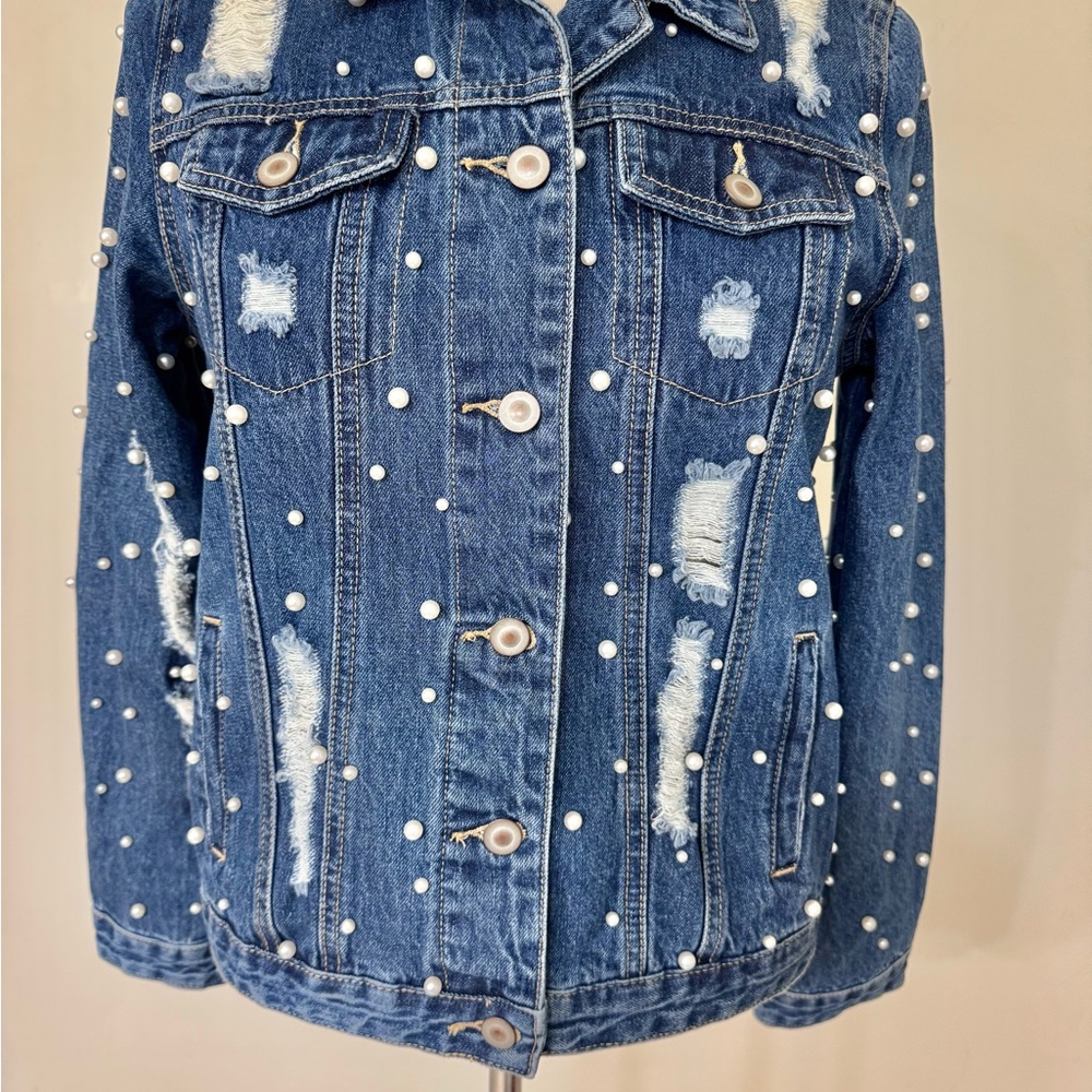 Pre-owned Fiore Size Small Women’s blue frayed blue denim jacket